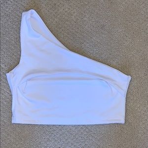 One shoulder white crop